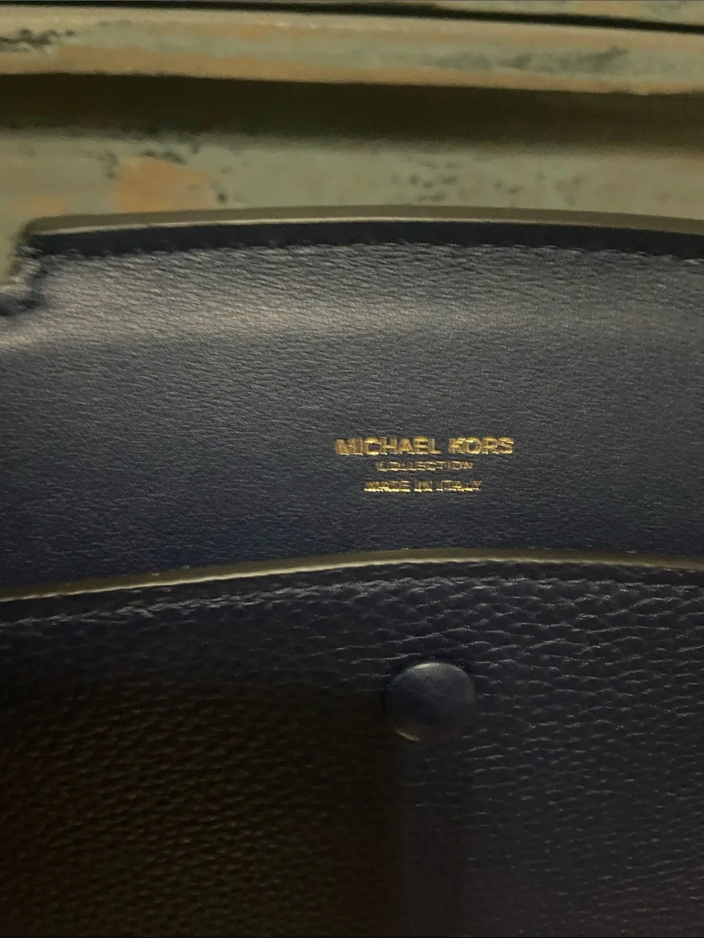 $2500 Michael Kors Navy Leather Top-Handle Satchel with Gold Hardware